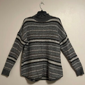 American‎ Eagle Oversized Neutral Earthtone Striped Mock Neck Tunic Sweater L